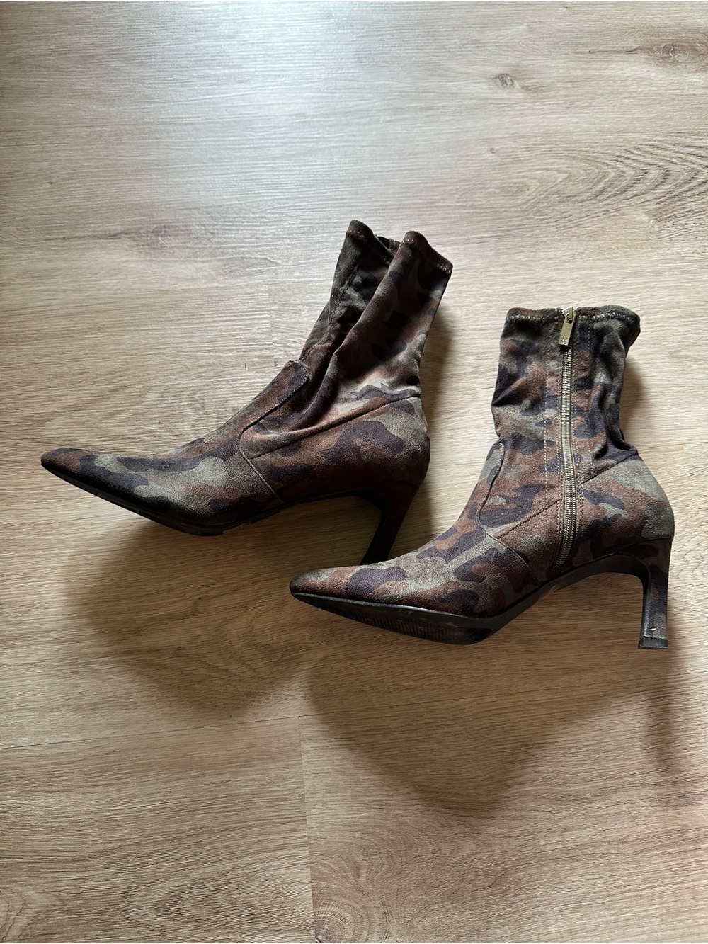 New York & Company Camo Pointed-Toe Ankle Boots - Brown/Olive